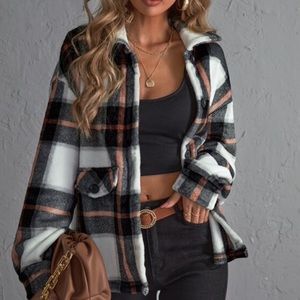 White black oversized plaid jacket shacket